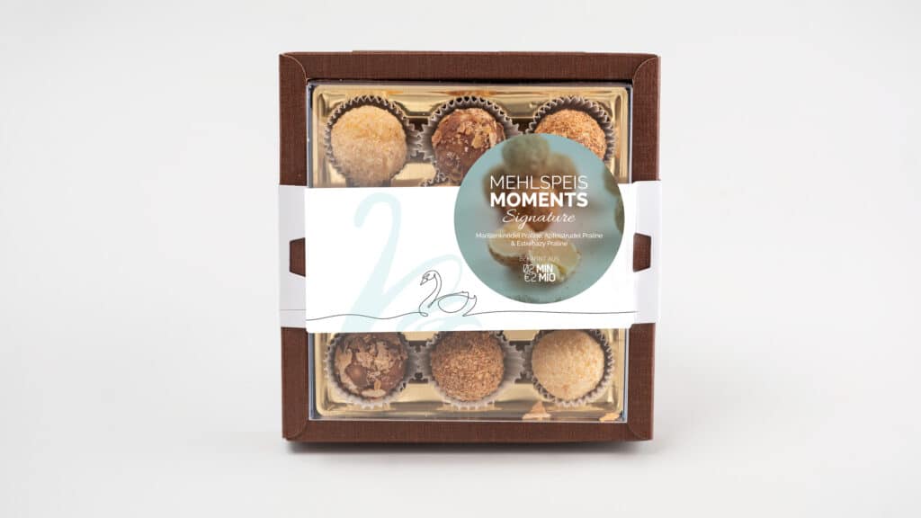 Box mit 3 verschiedenen Mehlspeis Moments Pralinen